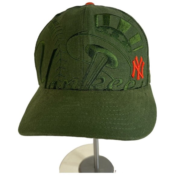 59FIFTY New York Yankees New Era Baseball Hat Fitted 7 1/2 Army Green Orange Log - Picture 4 of 8